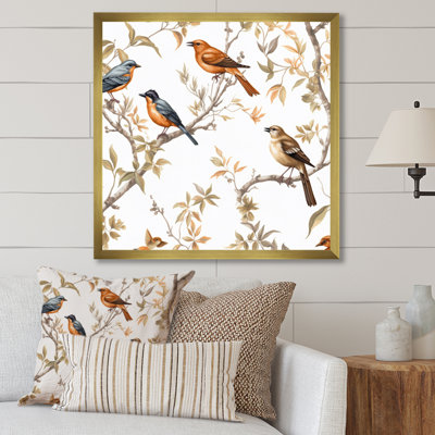" Orange Green Birds On Trees "