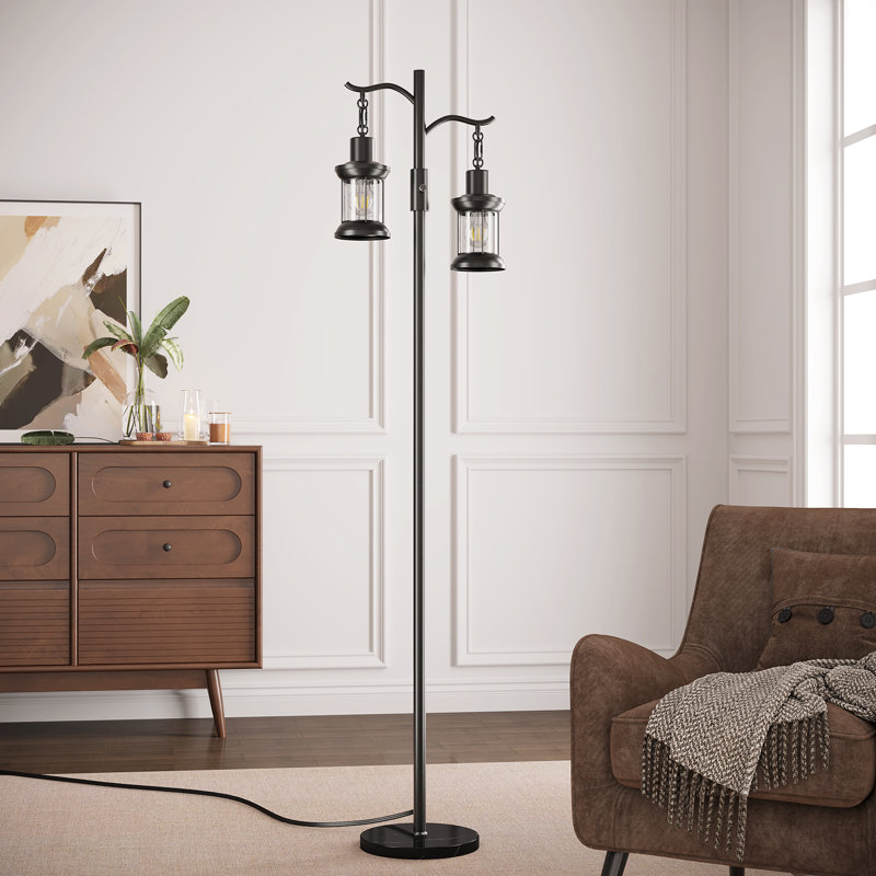 Lampe sur pied 66,3 po en métal de style rétro avec base en marbre et ampoules à intensité variable