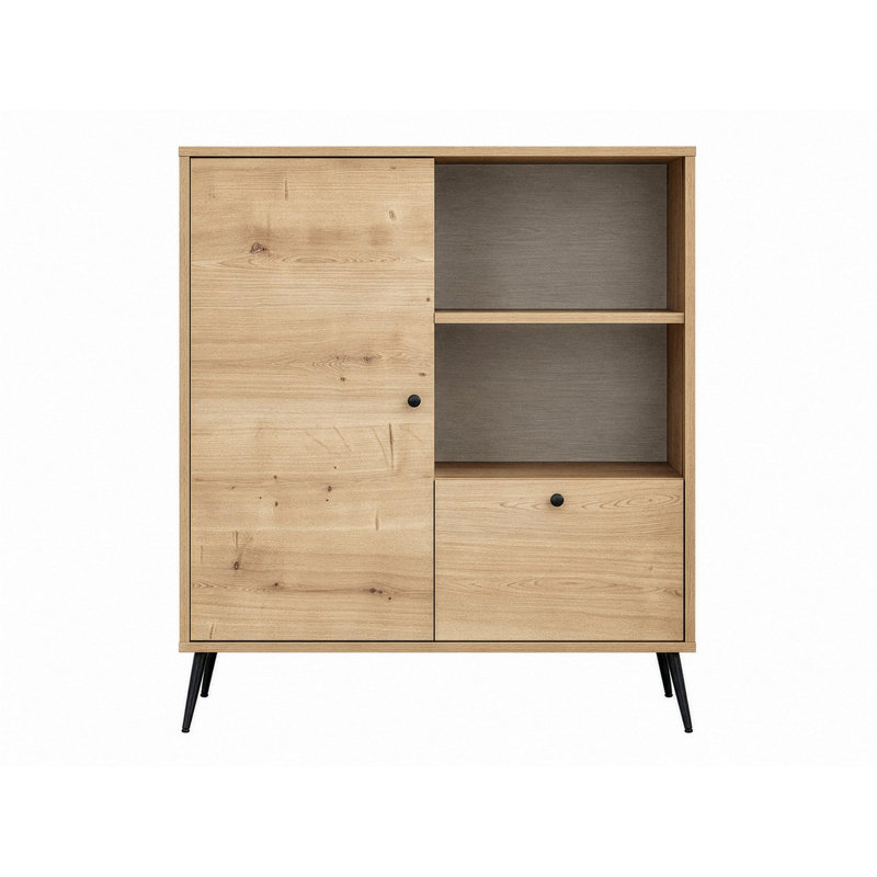 Modern Multi-Purpose Cabinet with Soft-Close Doors, Oak Finish, 35.4 x 41.3 x 16.1 inches | 100% Melamine Coated Chipboard & MDF, Metal Legs | Versatile Storage Solution for Home & Office, Wall-Mountable Design