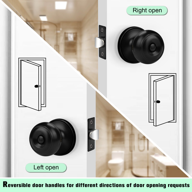 Door Knobs with Round Rosette, Keyless Lock, Black, Privacy (Bed & Bath)