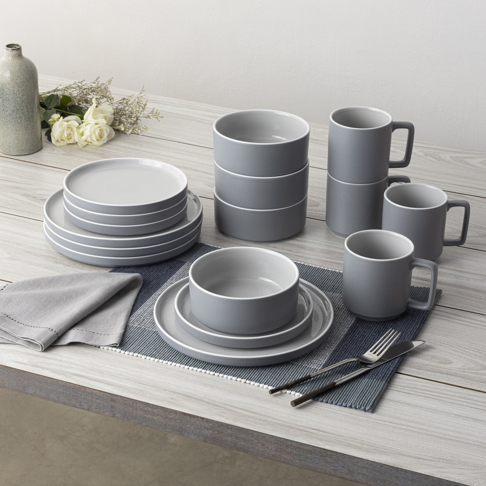 ColorTrio Porcelain Dinnerware Set - Service for 4, Slate