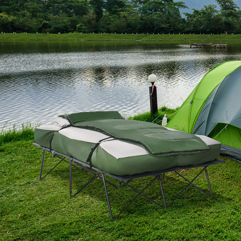 Lit de camp portatif avec sac de couchage, matelas gonflable, oreillers et sac de transport pour l'extérieur 2 matelas et coussins doux, aventures