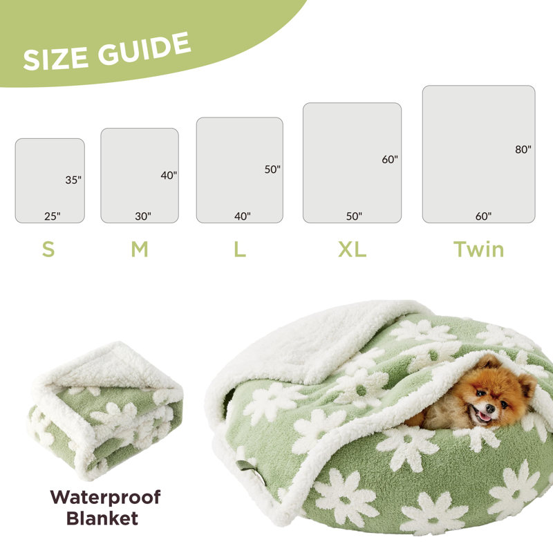 Waterproof Double-Sided Dog Blanket  - Washable Sherpa Fleece & Jacquard , Green, 40" L x 50" W
