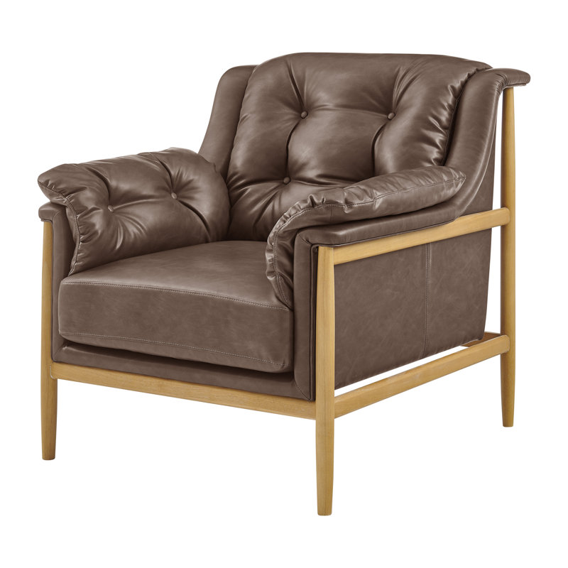 Naber Faux Leather Tufted Accent Arm Chair, Casa Brown Faux Leather