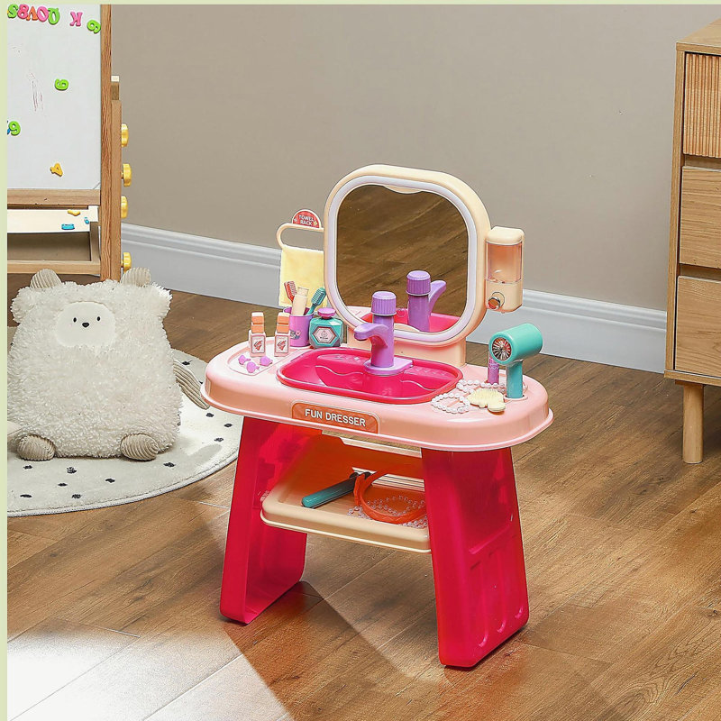 Ensemble de coiffeuse, table de maquillage pour tout-petits avec robinet, miroir, lumière DEL, musique, 23 accessoires, ensemble de jeu pour filles 3-6 ans, mauve