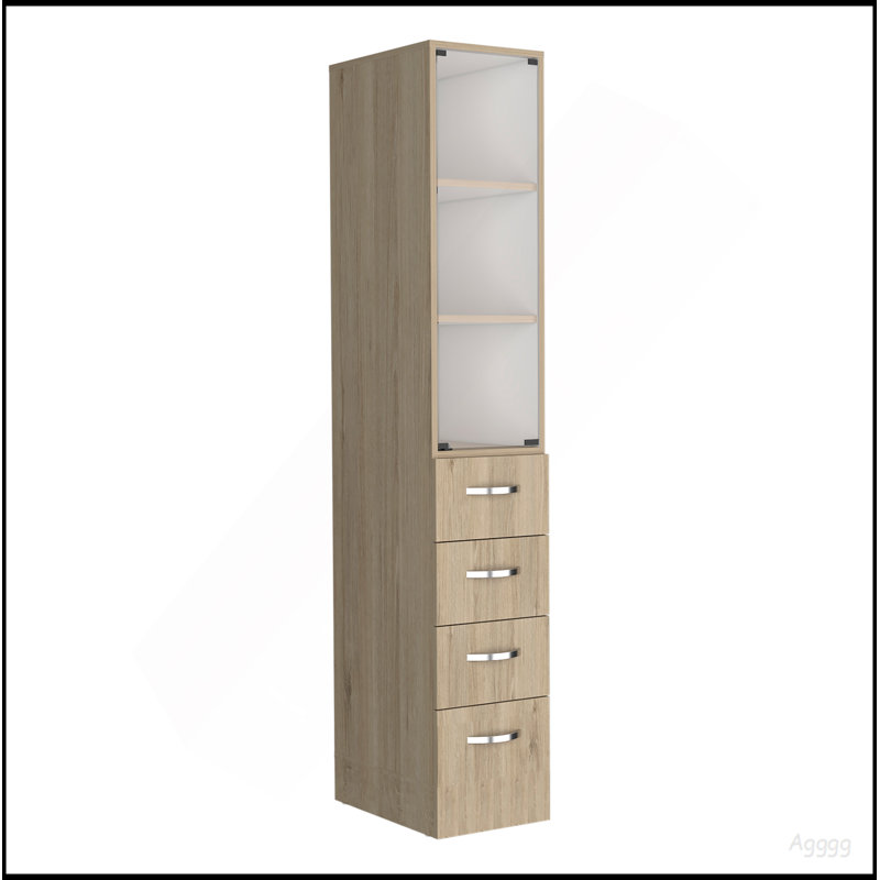 Armoire à linge Vanguard, trois tablettes, quatre tiroirs - pin clair / blanc