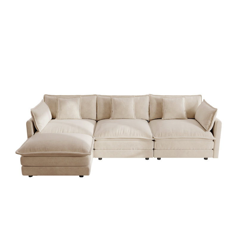 Canapé modulaire surdimensionné en L surdimensionné avec repose-pieds réversible, canapé rembourré en chenille café clair