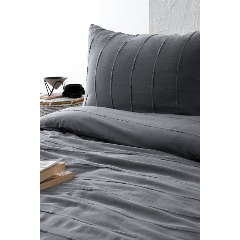 Ensemble 100% coton double piqué, anthracite, 82,7 po x 86,6 po | Comprend 2 taies d'oreiller (19,7 po x 27,6 po) | Lavable à la machine, doux et durable | Parfait pour un décor de chambre à coucher élégant et confortable