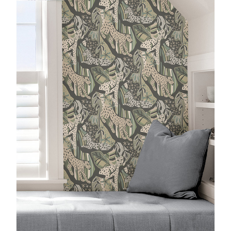 Cat Nap 18' L x 20.5" W Peel and Stick Wallpaper Roll, Grey