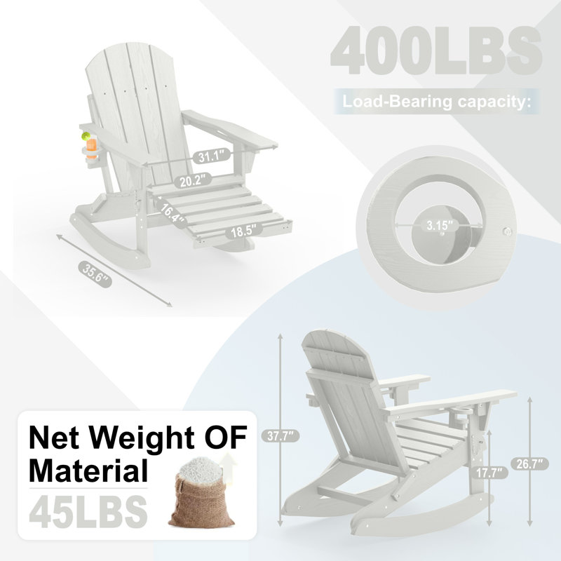 4-in-1 Multifunctional Folding Adirondack Rocking Chair with Retractable Ottoman, White
