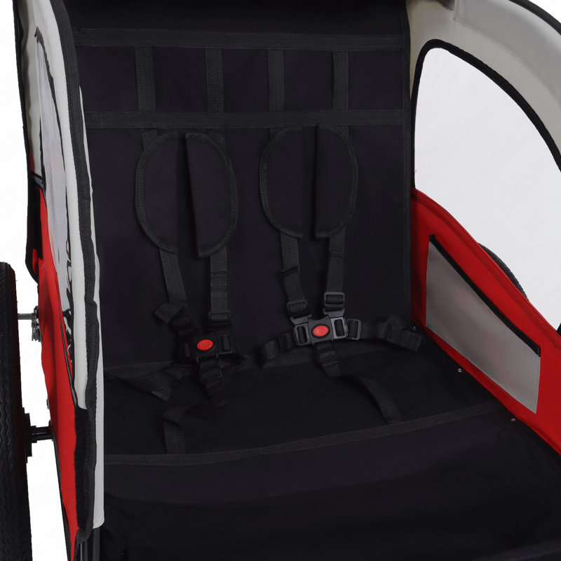 2-en-1 double 2 sièges avec harnais de sécurité à 5 points Remorque de vélo Poussette Jogger pour enfants Enfants pliable pliable avec roue avant pivotante, sac de rangement