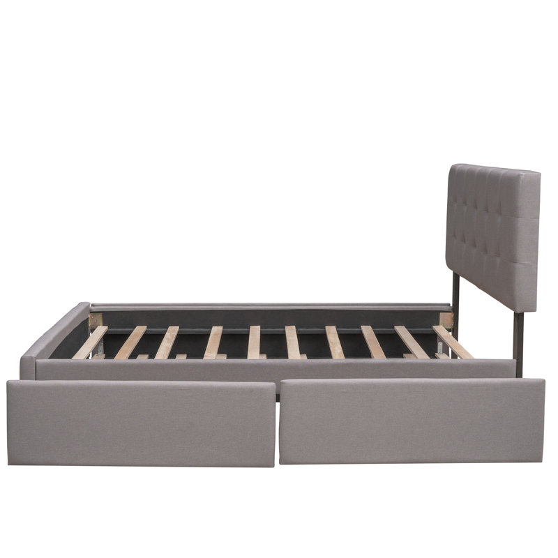 Lit plateforme tapissier, Gris clair