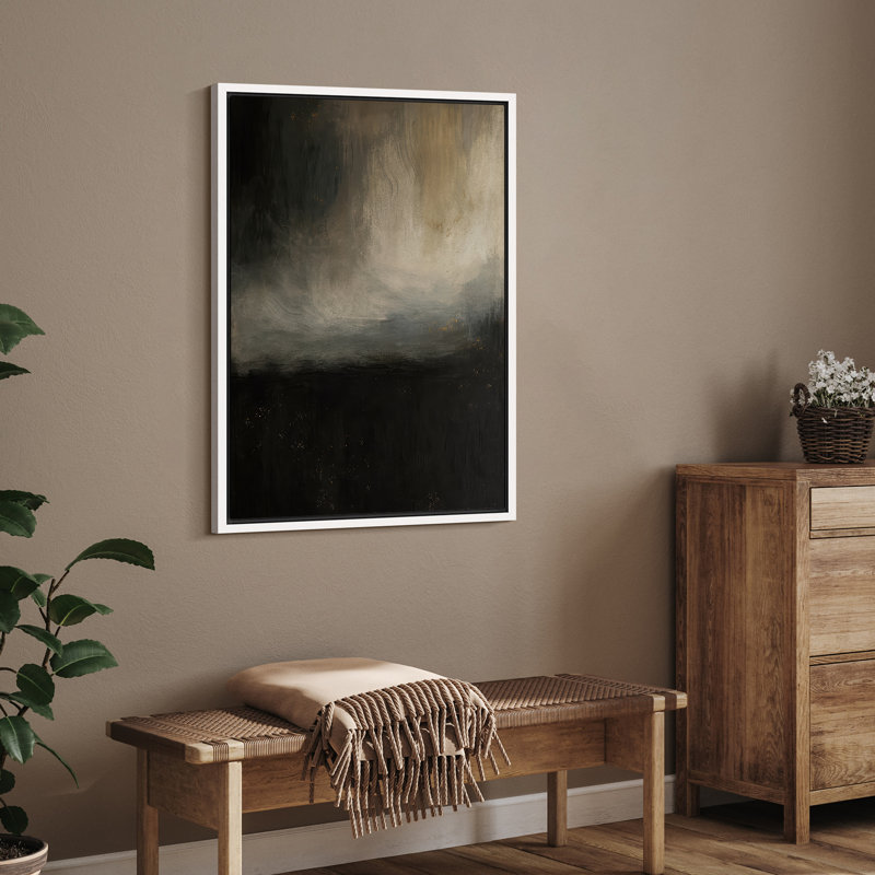 «Moody», impression encadrée abstraite sur toile encadrée pour décoration de salon, H 36 po x l 24 po, Cadre flottant, Blanc