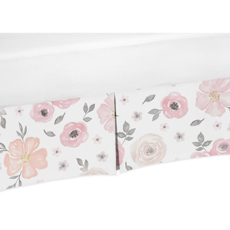 Jupe de lit de bébé aquarelle, Blanc / rose