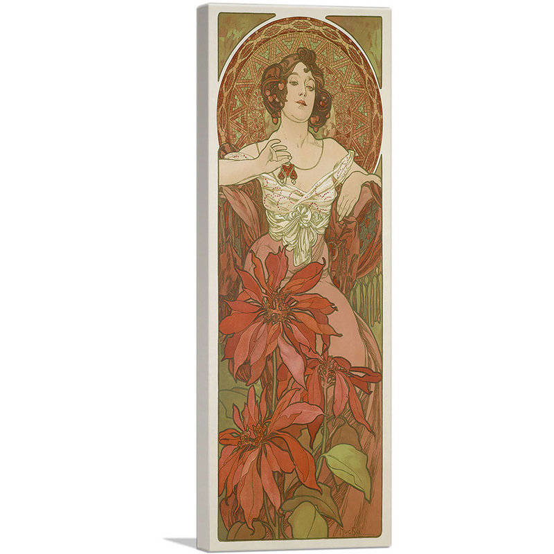«Precious Stones Ruby 1900» par Alphonse Mucha, reproduction d'art sur toile panoramique, H 60 po x l 20 po x P 1,5 po