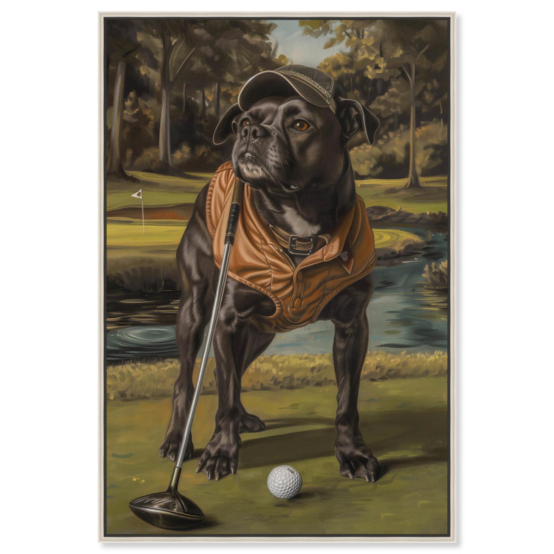 «Golf Pup Canvas Vintage Portraits» par Art Remedy, Cadre argenté, H 16 po x l 11 po