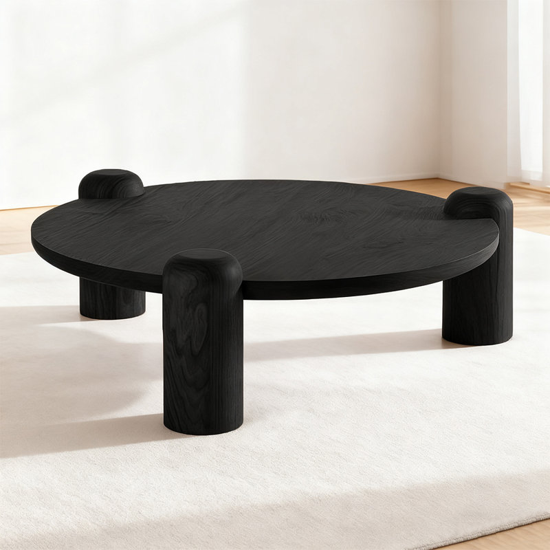 Table basse en bois massif de style Mid-Century, H 13,7 po x L 31,5 po x l 31,5 po, Noir