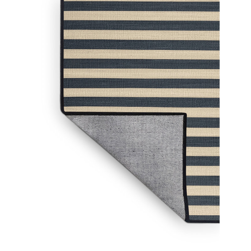 Tapis noir à rayures horizontales lavable à la machine, Rond 7 pi