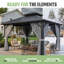 Gazebo d'extérieur rigide en métal de 3 m x 3 m avec structure en aluminium, rideaux d'intimité et moustiquaire-135397838