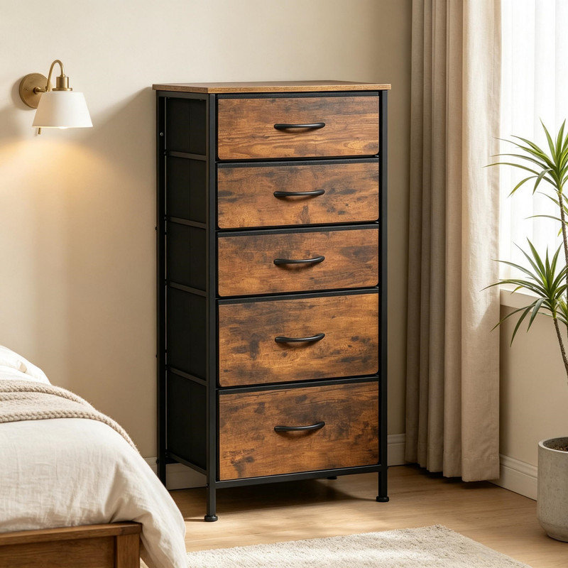 45 cm W Chest of 5 Drawers, Brown