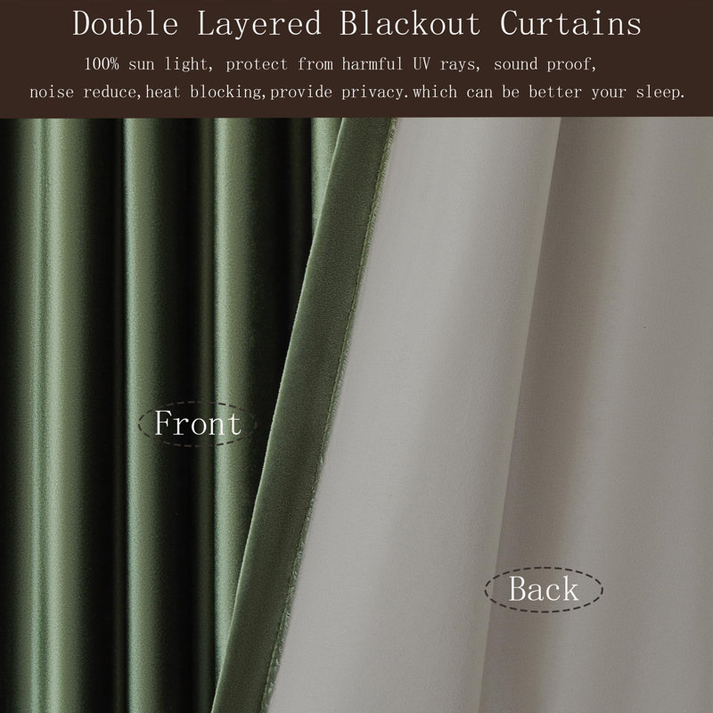 120" Long Green Velvet Blackout Curtain Panels, Set of 2