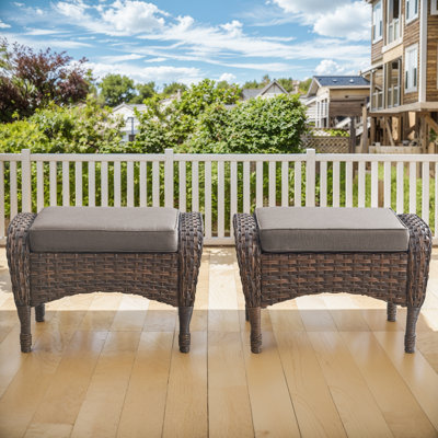 Arbor Versatile Outdoor Wicker Ottomans With Soft Cushions - Durable & Weather-Resistant For Patios, Gardens & Poolside Relaxation