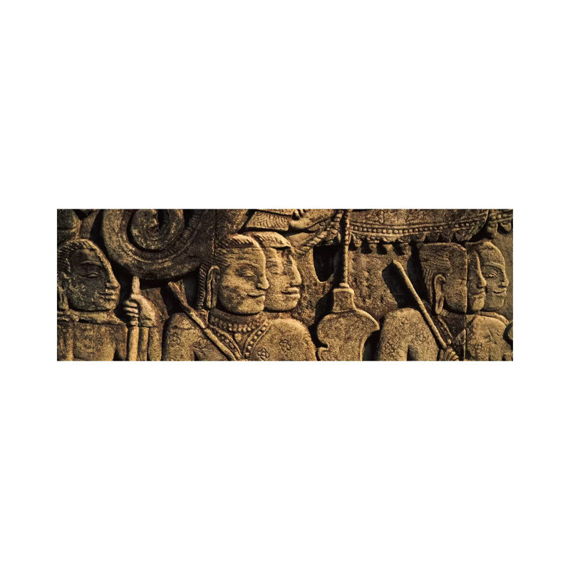 Sculptures In A Temple, Bayon Temple, Angkor, Cambodia - Wrapped Canvas Panoramic Print, 121.92 cm H x 40.64 cm W x 1.91 cm D