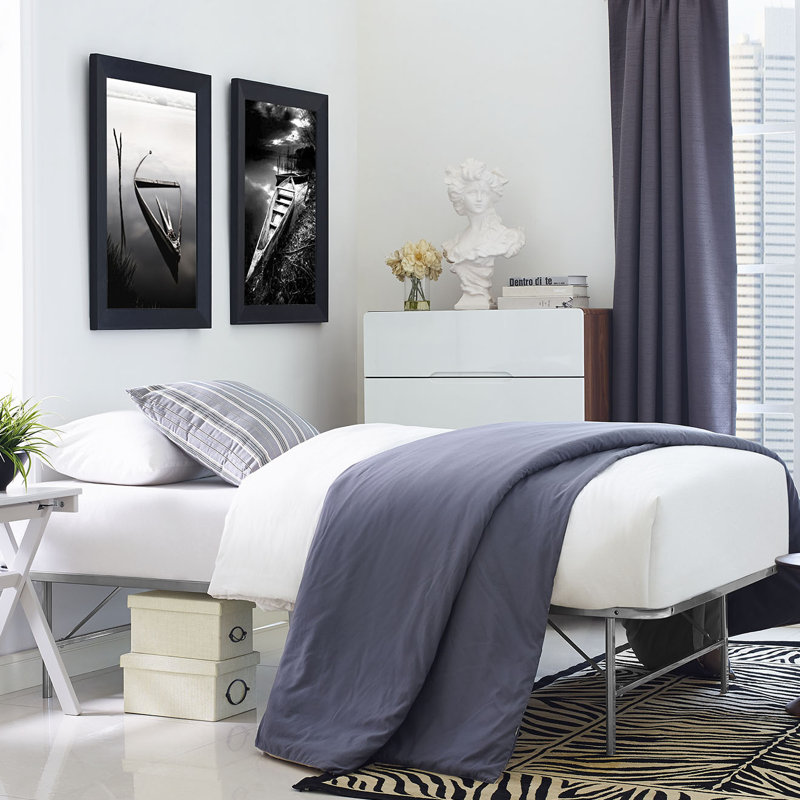 Modway Horizon Stainless Steel Bed Frame, Silver, Queen