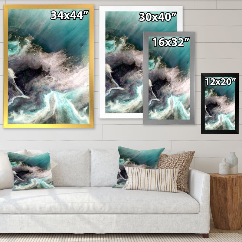 Turquoise liquide Art II - art mural moderne sur toile, H 20 po x l 12 po x P 1 po, Toile avec cadre noir