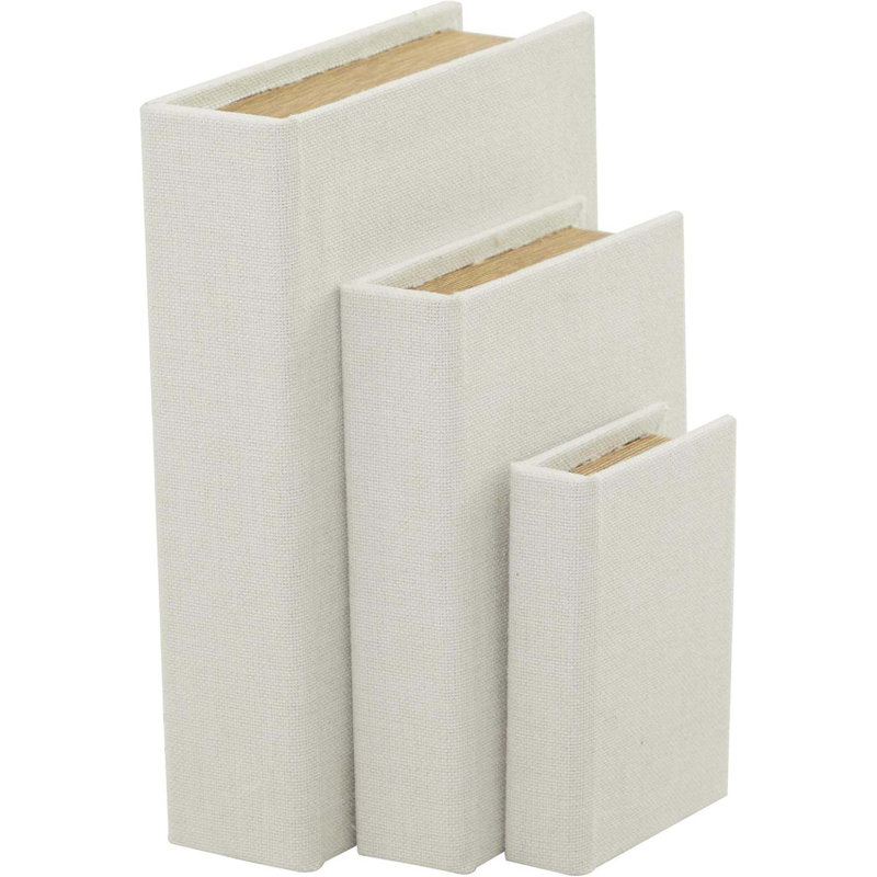Linen Fabric Decorative Box Faux Storage Book Book Shaped Boxes, Set Of 3 Decorative Keepsake Boxes 12", 9", 6"H, White