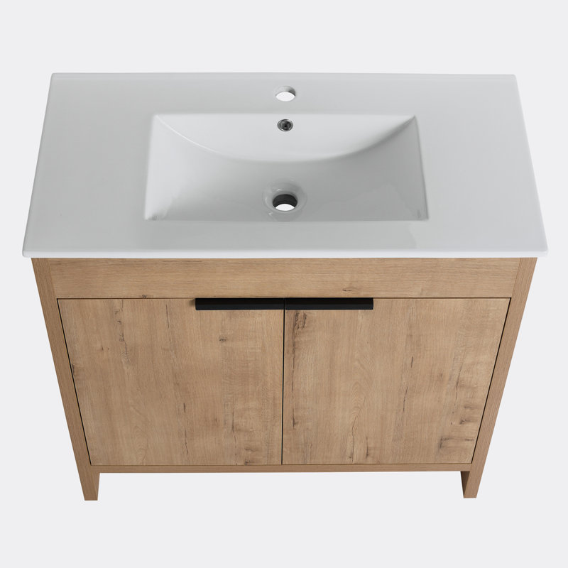 Oretha 35.9 " W Freestanding Standard Free Standing Single Double Single Vanity Bathroom Vanity With Ceramic Top