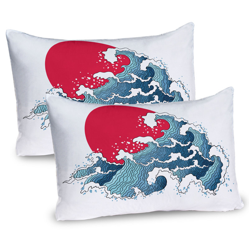 Ensemble de 2 taies décoratives japonaises Ambesonne Wave Illustration corail foncé, H 20 po x l 30 po