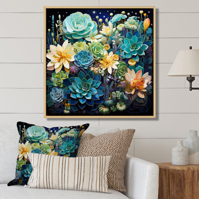 Teal Succulent Serenade - Floral Canvas Art Print
