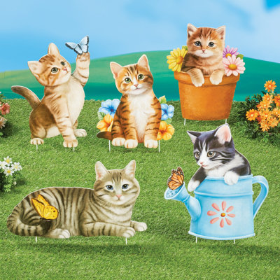 Adorable Cat Garden Outdoor Garden Stakes - Set of 5