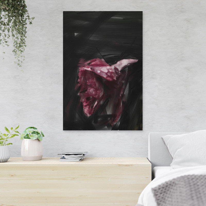Rose rose sur fond noir 1 - 1 pièce, impression sur toile tendue, H 36 po x l 24 po