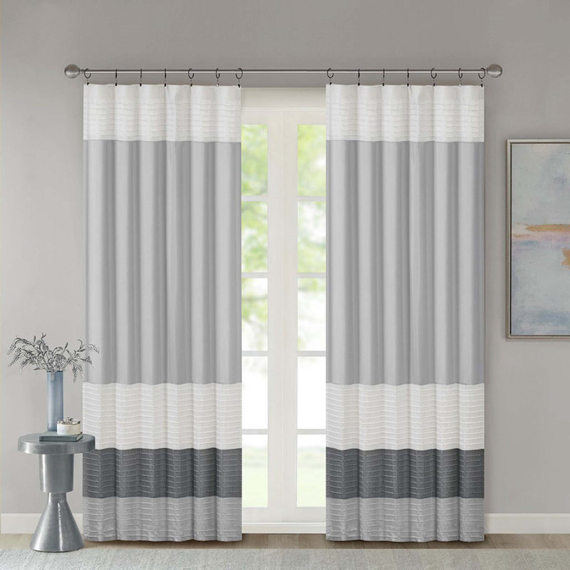 Polyoni Pintuck Curtain Panel(Only 1 Pc Panel), Gray