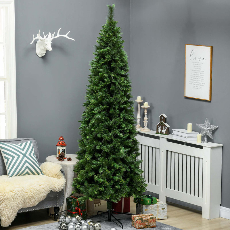 Arbre de Noël artificiel mince 7,5 pi avec 1075 branches et base en acier
