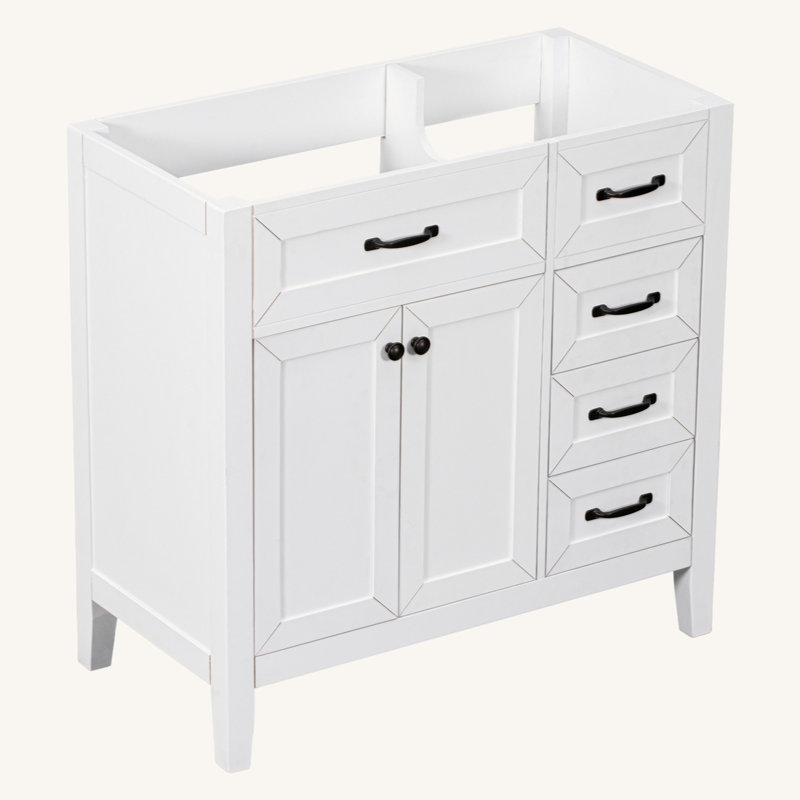 Meuble-lavabo 36 po sans lavabo, base d'armoire seulement, armoire de salle de bain avec tiroirs, structure solide et panneau de fibres à densité moyenne