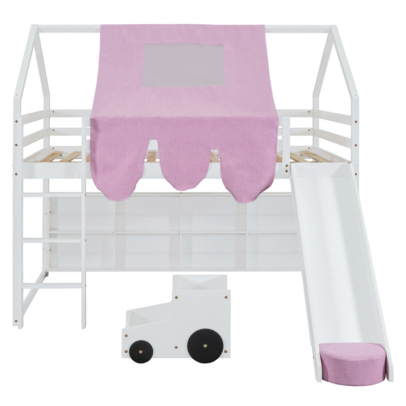 Cadre de lit mezzanine en bois avec tente, Blanc, Lit double