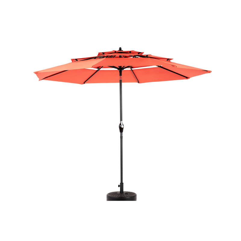 Parasol automatique à 3 niveaux en aluminium orange 10 pi - Pour la cour arrière, la pelouse et la cour, Orange