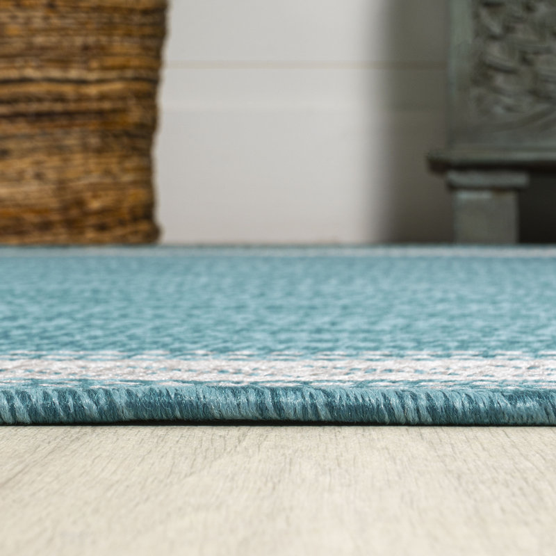 Claraville Classic Diamond Border Aqua/Light Gray Indoor/Outdoor Rug, Rectangle 2'11" x 5'