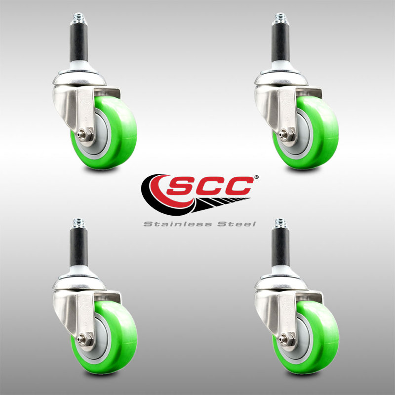 Ensemble de roulettes extensibles 3,5 pouces en polyuréthane pivotant 3,5 pouces et 3/4 pouces, Vert