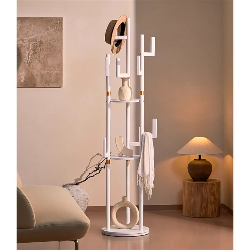 Rotatable Solid Wood Clothes And Hat Stand, White
