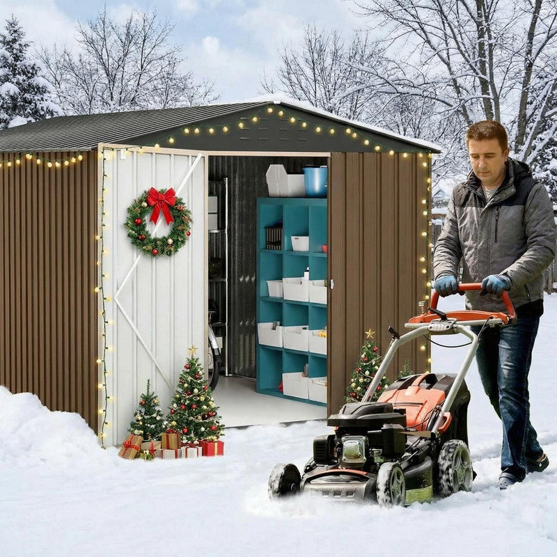 10x12 FT Outdoor Storage Shed, Large Metal Tool Sheds with Sturdy Frame Structure,Sloping Roof and Vents,Updated Reinforced and Lockable Doors Frame for Patio for Backyard,Patio,Garage