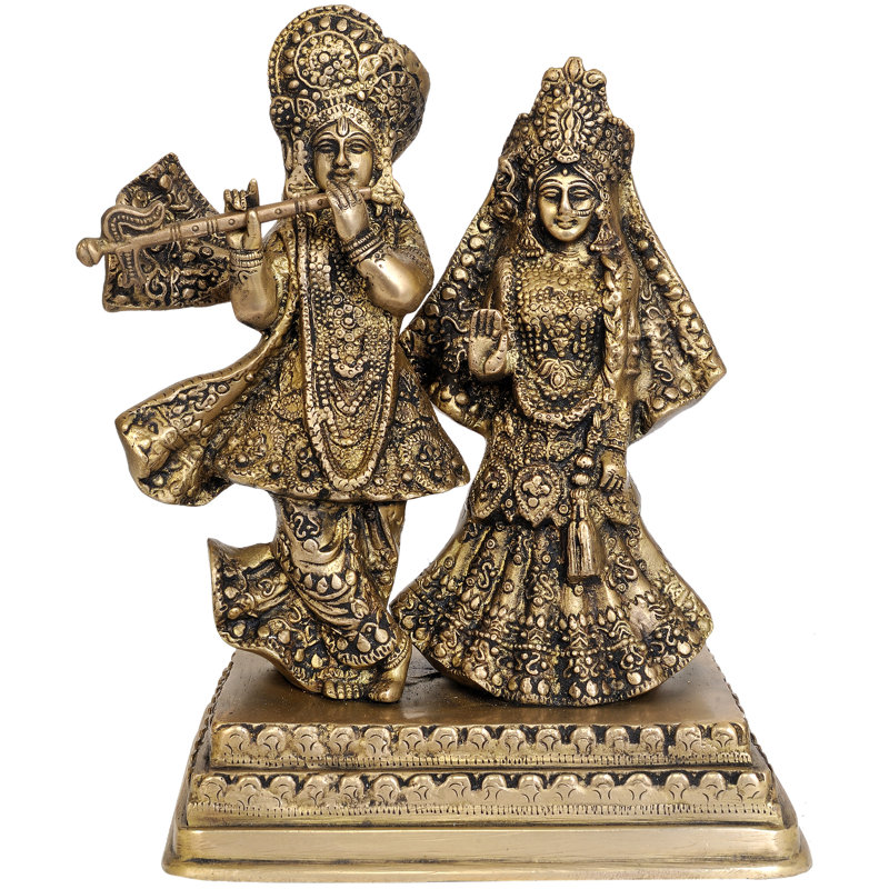 Statue de couple divin Radha Krishna fait à la main en laiton 10 po