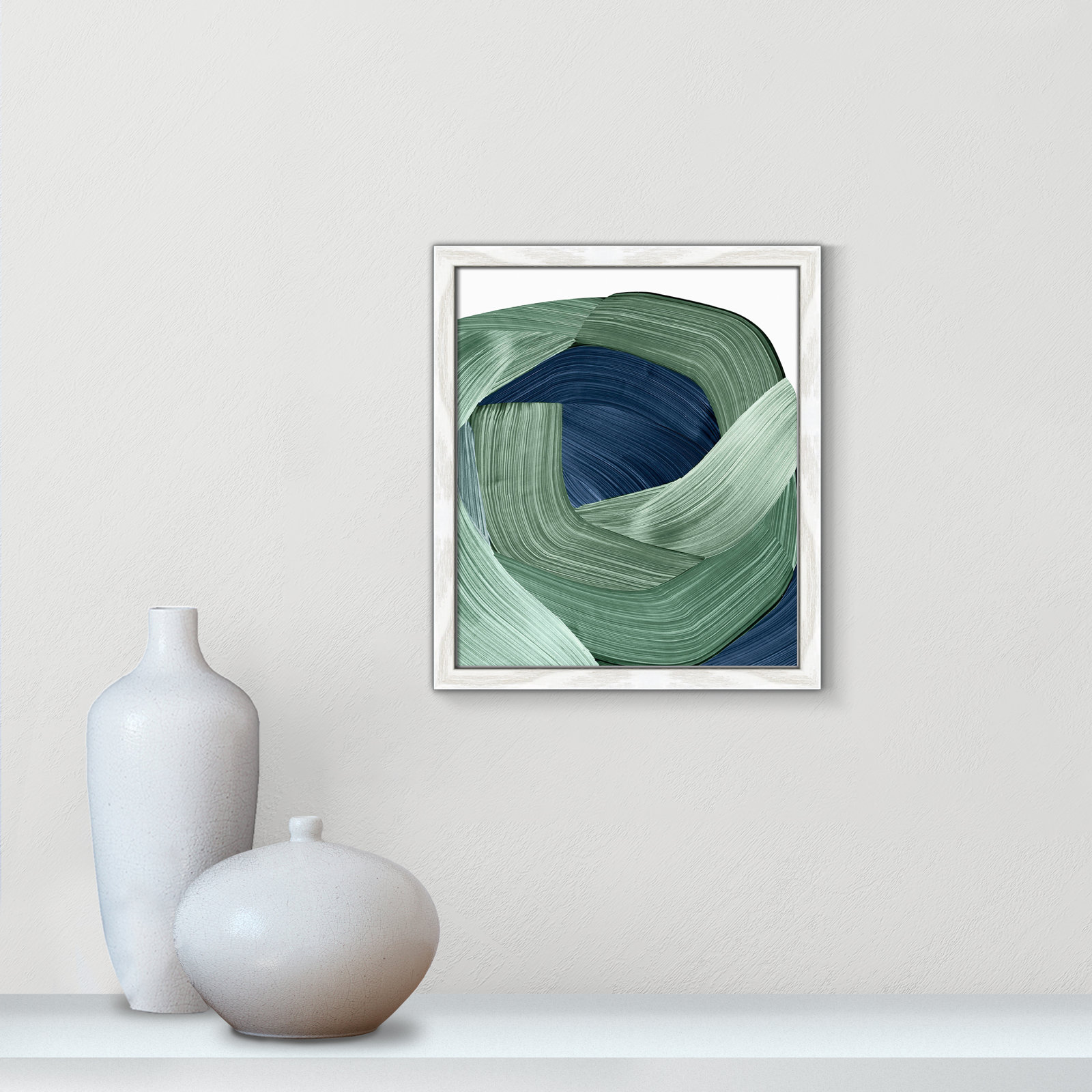 Inga "Harmonious Green II" Painting, 15" H x 13" W x 0.75" D, White