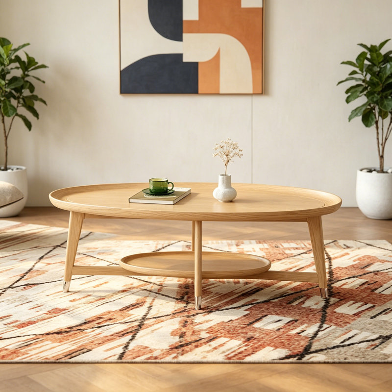 Simple Solid Wood Oval-shaped Coffee Table