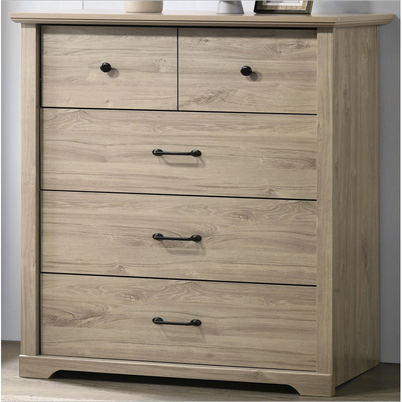 Commode 4 tiroirs avec poignées noires Elara, Chêne clair