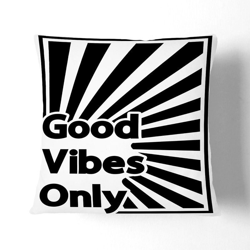 Good Vibes Only Black Rainbow Typography Square Throw Cushion, 40cm H x 40cm W x 15cm D
