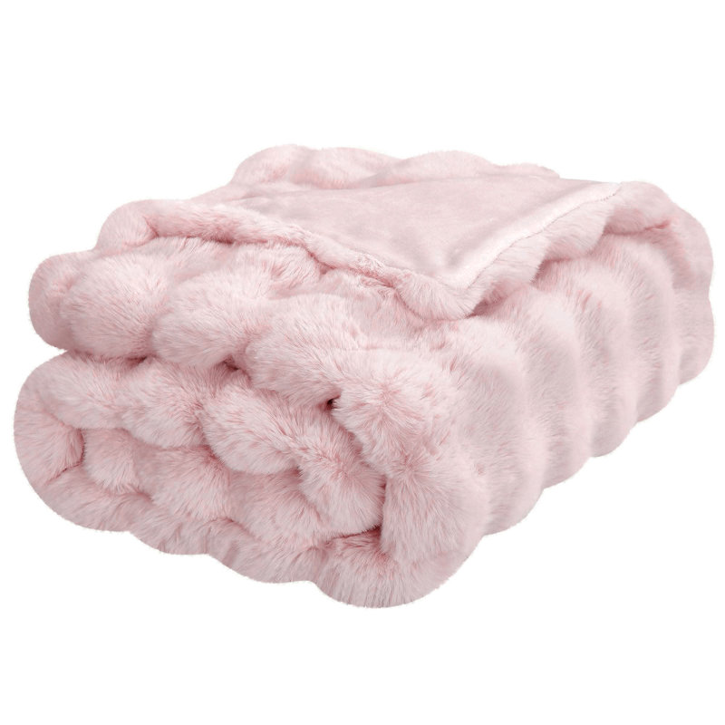 Cozy Warm Luxury Faux Fur Rabbit Throw Blanket, Knitted Soft Thick Furry Cute Plush Reversible Blanket for Sofa, Living Room, Bedroom - Suitable for Winter & Spring & Holiday Gift Ideas